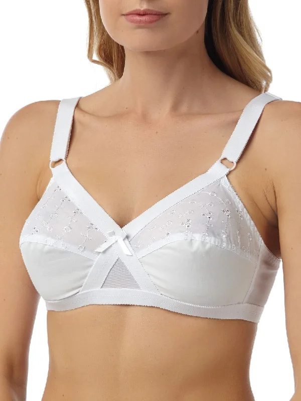 women’s satin briefs-Embroidered Bra - White