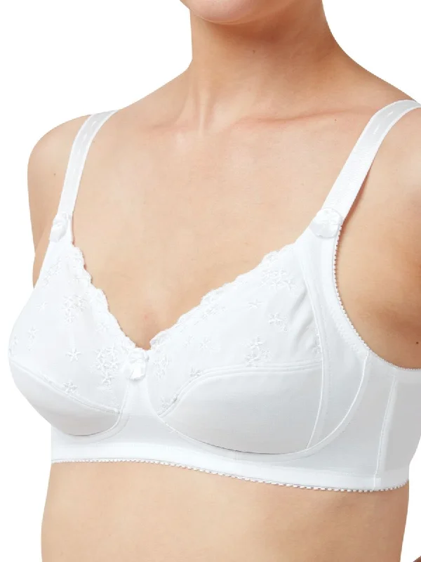 women’s silk panties-Embroidered Soft Cup Bra - White