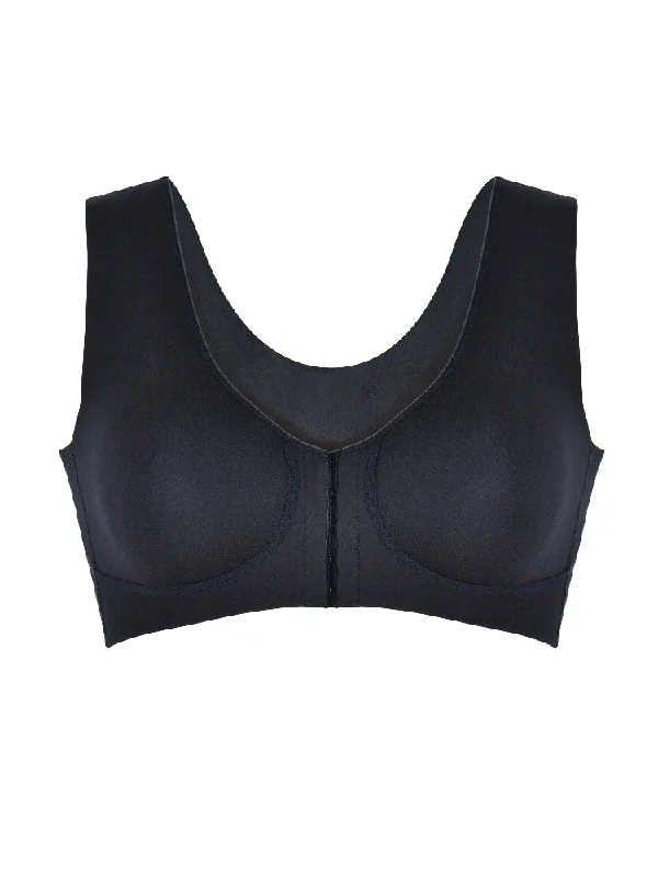 women’s high-cut briefs-Wellness Front Fastening Soft Cup Bra - Black