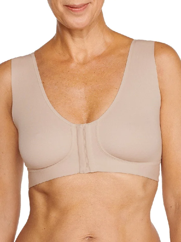 comfy boyshorts underwear-Wellness Front Fastening Soft Cup Bra - Light Beige