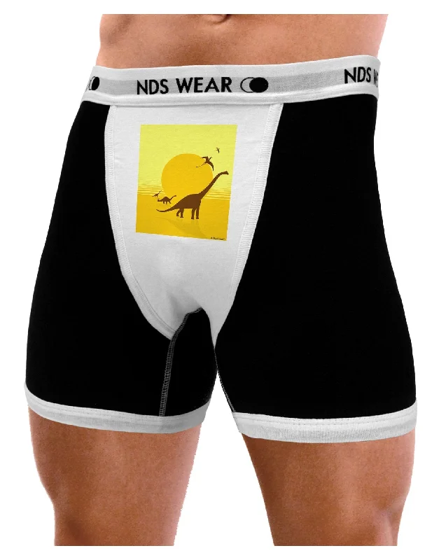 lightweight athletic briefs-Brontosaurus and Pterodactyl Silhouettes with Sun Mens Boxer Brief Underwear by TooLoud