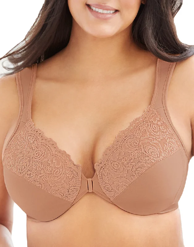 high-waisted bamboo underwear-Glamorise Front Close Wonderwire Bra Cappuccino 1245