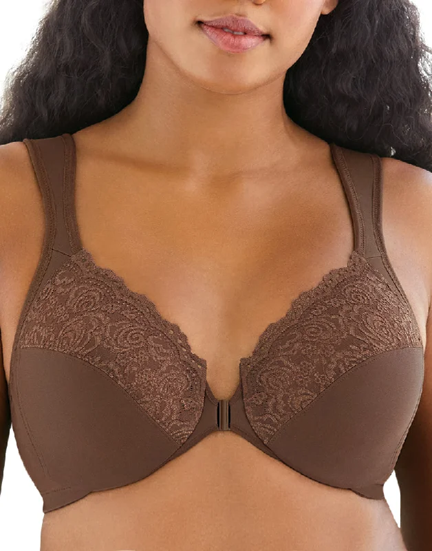 seamless silk panties-Glamorise Front Close Wonderwire Bra Mocha 1245