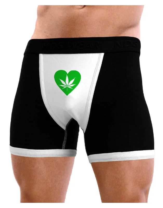 men’s cozy boxer briefs-Marijuana Leaf Heart Green Mens Boxer Brief Underwear