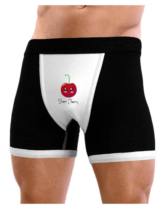 trendy cotton briefs-Sheri Cherry Text Mens Boxer Brief Underwear