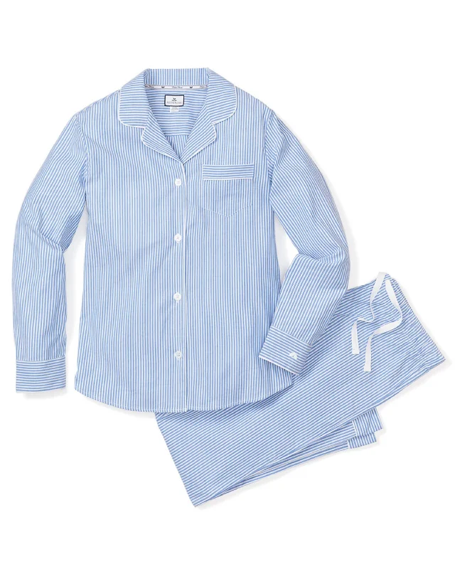 comfy flannel nightie-Women's French Blue Seersucker Pajama Set