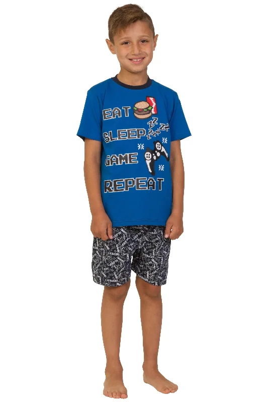 trendy pajama set-Boys Eat Sleep Game Short Pyjamas