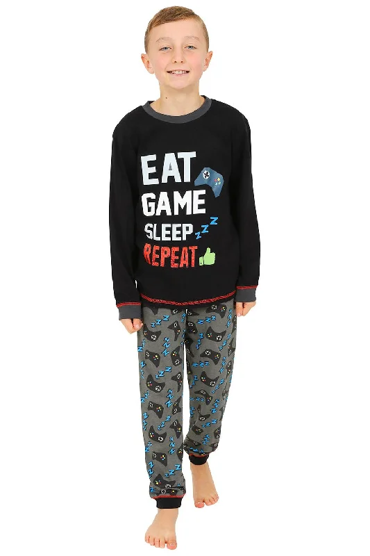 women’s warm nightie-Boys Eat Game Sleep Repeat Long Pyjamas