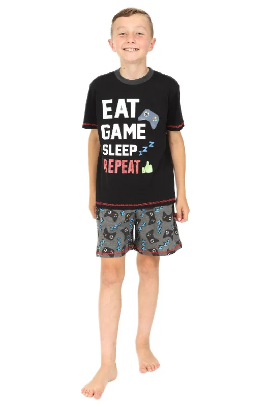 trendy flannel sleepwear-Boys Eat Game Sleep Short Pyjamas