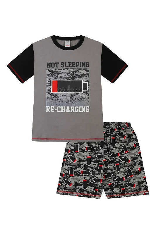 women’s fuzzy pajama pants-Boys Not Sleeping I'm Just Recharging' Grey Red Short Pyjamas