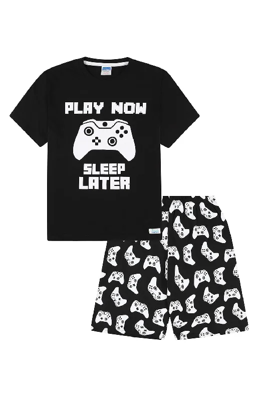 breathable modal sleep shorts-Boys Play Now Sleep Later Gaming Short Pyjamas