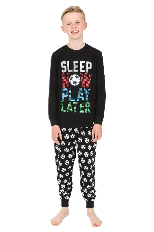 soft cotton pajama set-Boys Sleep Now Play Later Long Pyjamas