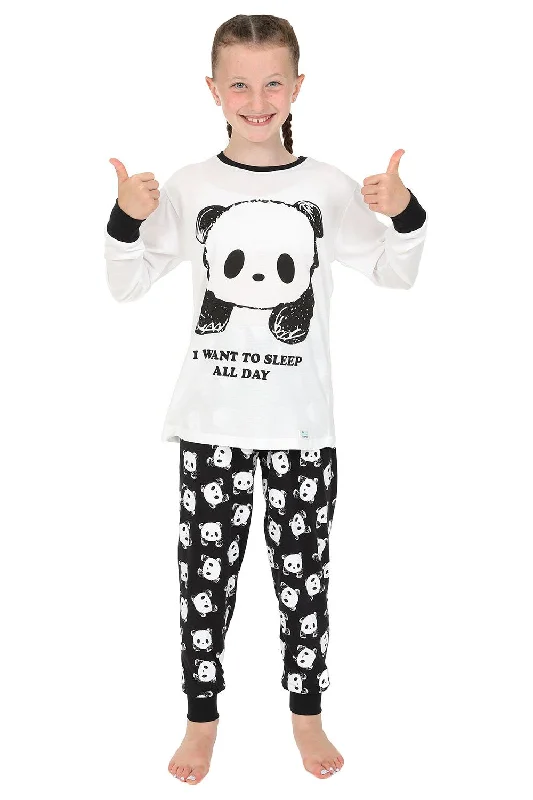 breathable modal robe-I Want To Sleep All Day Panda Long Pyjamas