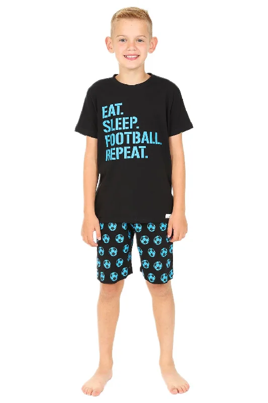 floral bamboo sleepshirt-Eat Sleep Football Repeat Blue Short Pyjamas