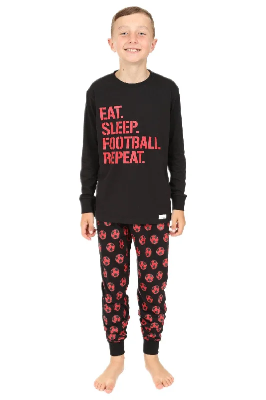 women’s plush nightie-Eat Sleep Football Repeat Red Long Pyjamas