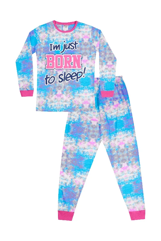 floral modal pajamas-Girls I'm Just Born To Sleep Tie Dye Long Pyjamas