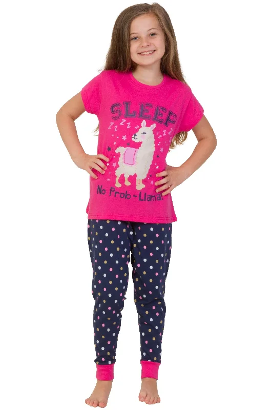 breathable fuzzy pajamas-Girls Sleep No Prob-Llama Long Pyjamas