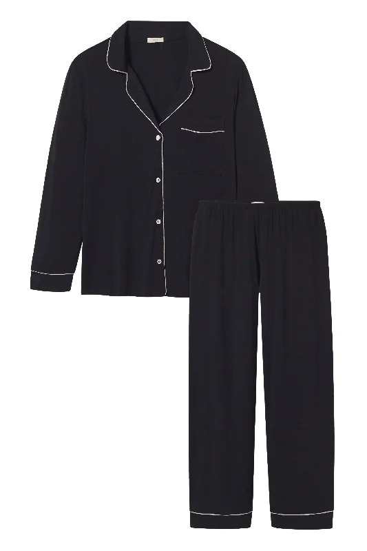 luxury cotton sleep set-Gisele Long PJ Set in Black/Sorbet