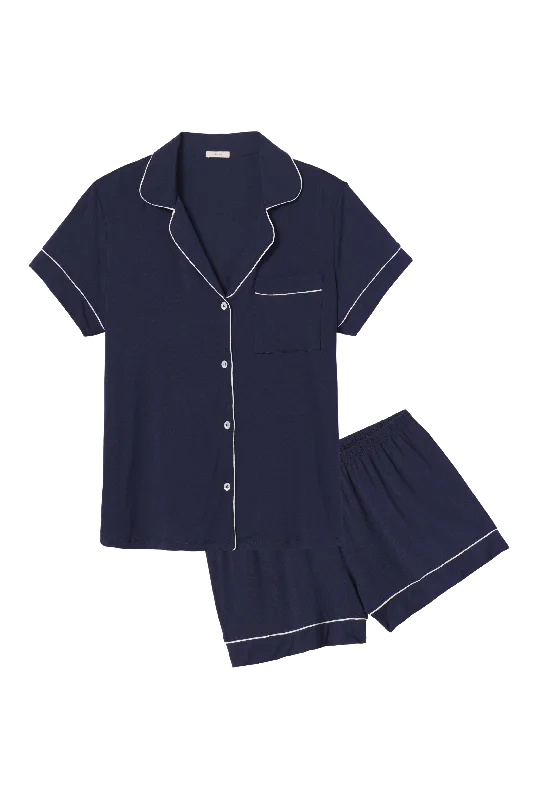 women’s plush robe-Gisele Relaxed Short PJ Set in Navy/Ivory