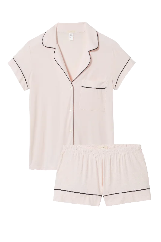 comfy bamboo sleepwear-Gisele Shortie PJ Set in Sorbet/Black