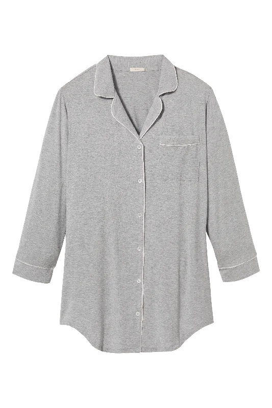 women’s silk pajamas-Gisele Sleepshirt in Heather Grey/Sorbet