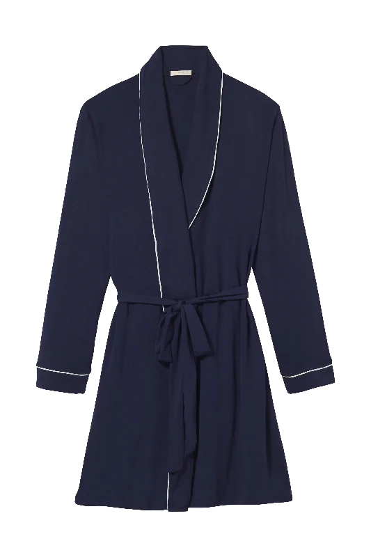 luxury fuzzy pajamas-Gisele Tuxedo Robe in Navy/Ivory