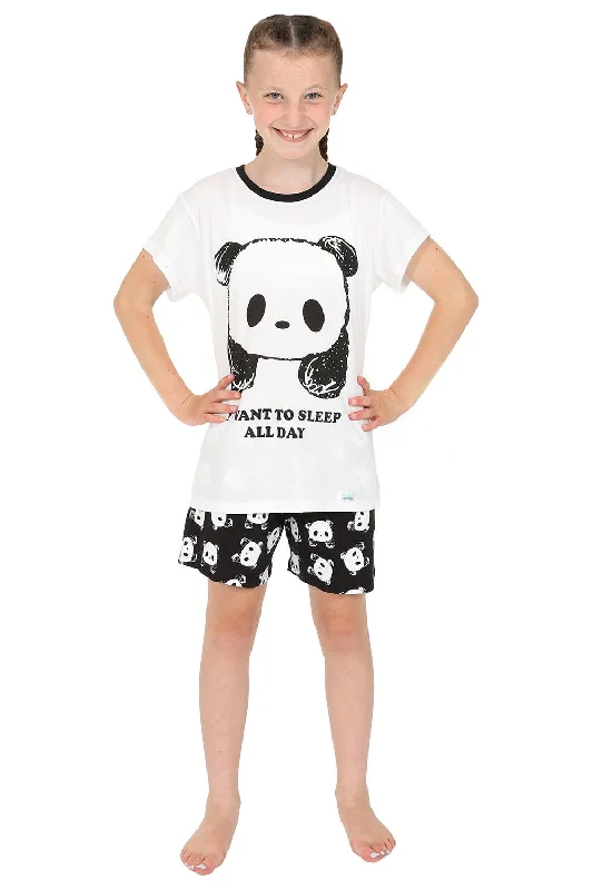 trendy lace nightgown-I want to Sleep all Day Panda short Pyjamas