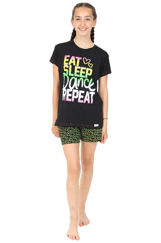 luxury fuzzy pajamas-Girls Eat Sleep Dance Short Pyjamas