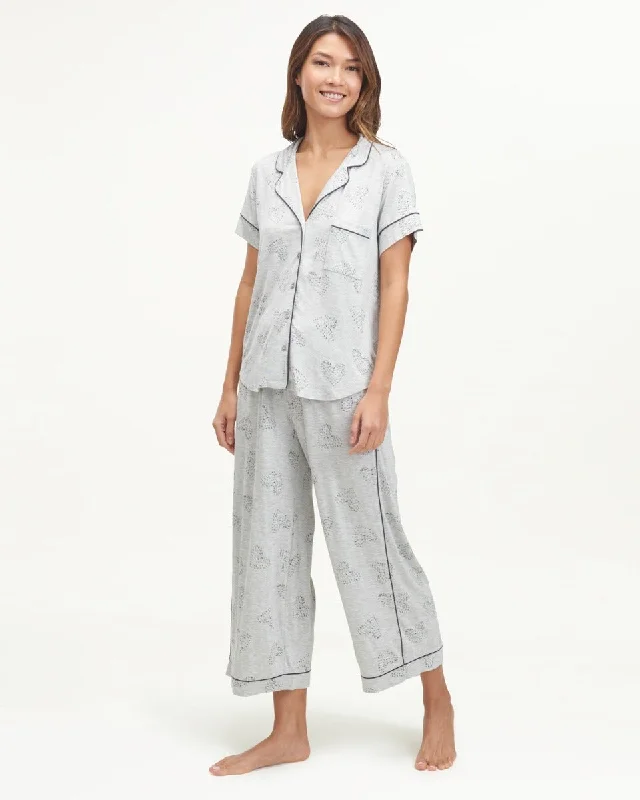 comfy flannel pajamas-Wilma Notch Collar Wide Leg Sleep Set