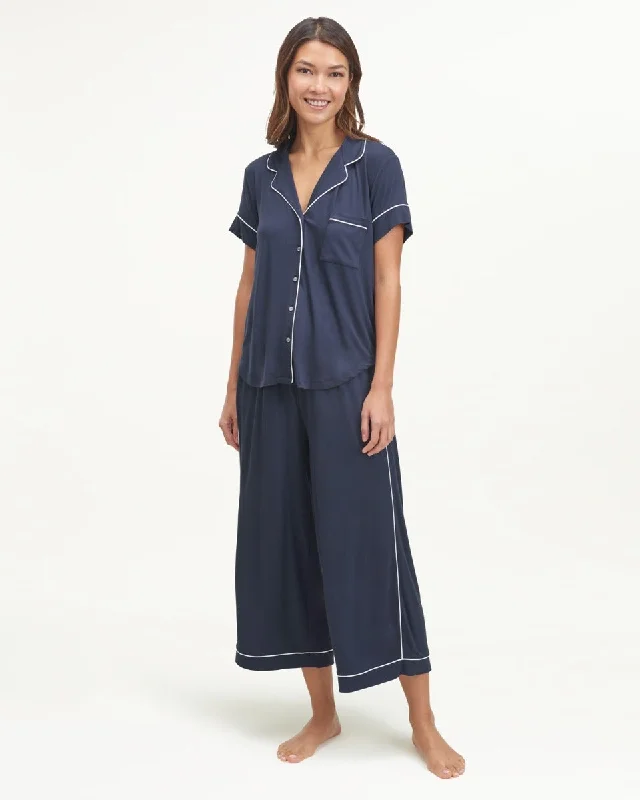 lightweight satin sleepshirt-Wilma Notch Collar Wide Leg Sleep Set