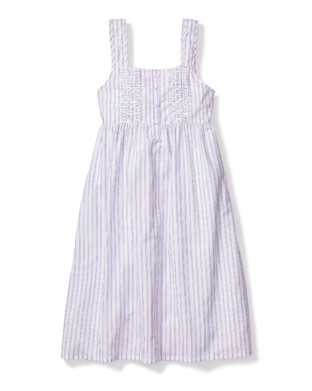 breathable satin pajamas-Women's Lavender French Ticking Charlotte Nightgown