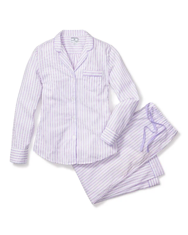 women’s plush robe-Women's Lavender French Ticking Pajama Set