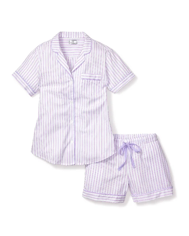 trendy plush nightgown-Women's Lavender French Ticking Short Sleeve Short Set