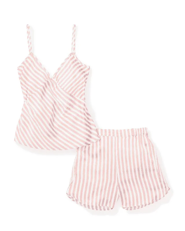 floral cotton sleepwear-Women's Pink Stripe Silk Cami Short Set