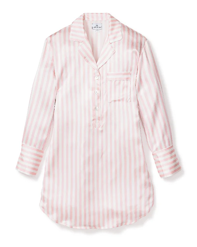 women’s lace sleep set-Women's Pink Stripe Silk Nightshirt