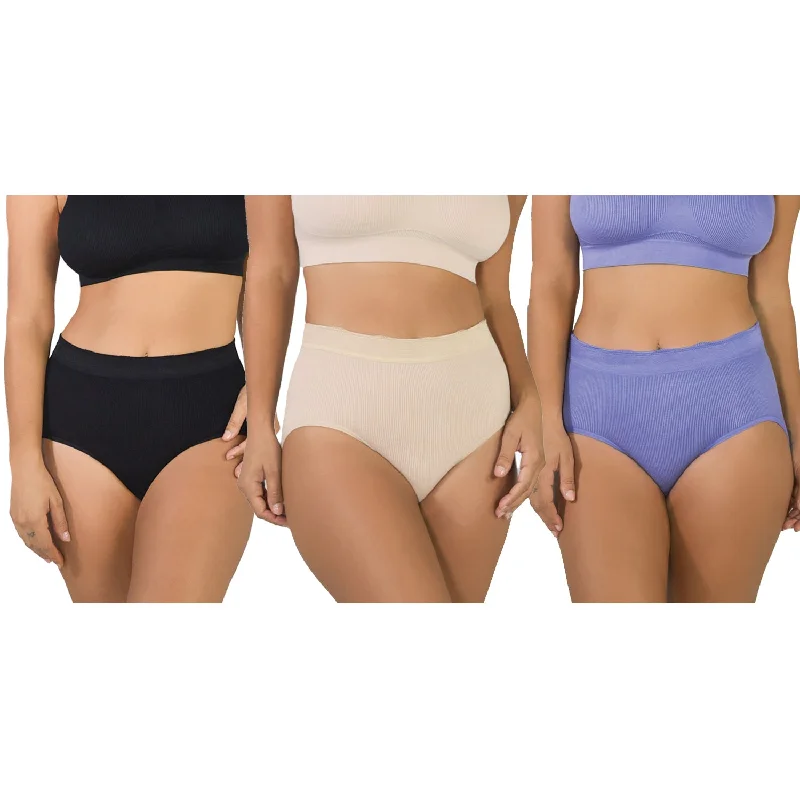 women’s seamless briefs-3 Pack Ribbed Seamless Brief with Lace Trim