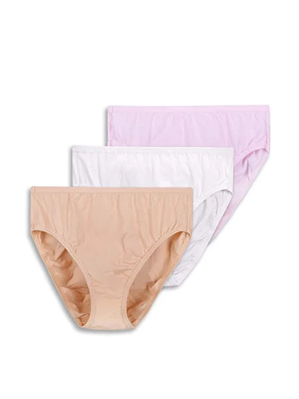 lightweight briefs-High-Cut Brief Cotton Plus Size Underwear 3 PCS White Pink Nude