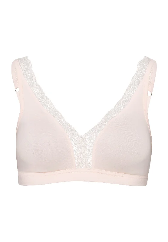 lightweight lace underwear-Cotton Lace Lace-Trim Soft Cup Bra | Powder 72431-1381