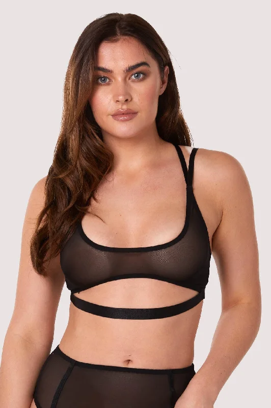 breathable mesh underwear-Alice Black Mesh Double Strap Bra