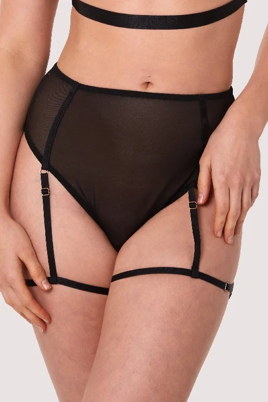 women’s mesh panties-Alice Black Mesh Leg Harness High Waist Brief