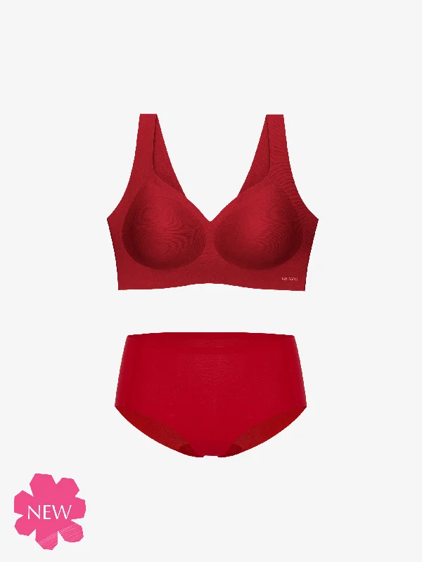 breathable mesh underwear-Barely Zero Plunge Bra Red Gift Set