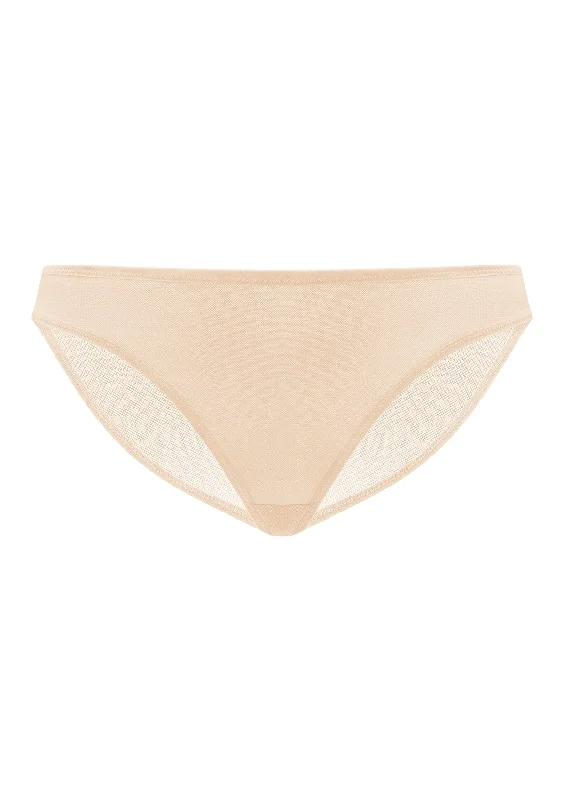 trendy satin underwear-Billie Smooth Beige Sheer Mesh Bikini Underwear