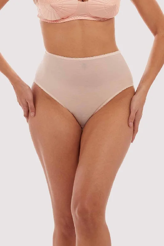 seamless thong underwear-Elsie Peach Mesh Classic High Waist Brief