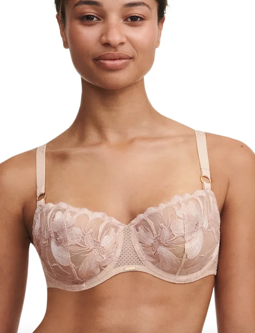 soft stretch briefs-Chantelle Fleurs Lace Unlined Demi Bra