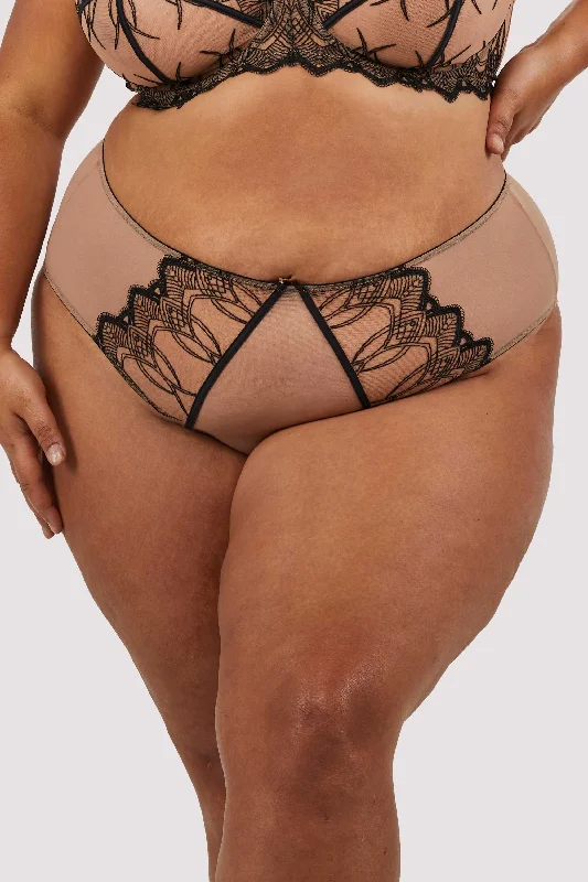 comfy bamboo panties-Clara Latte And Black Lace High Waisted Brief