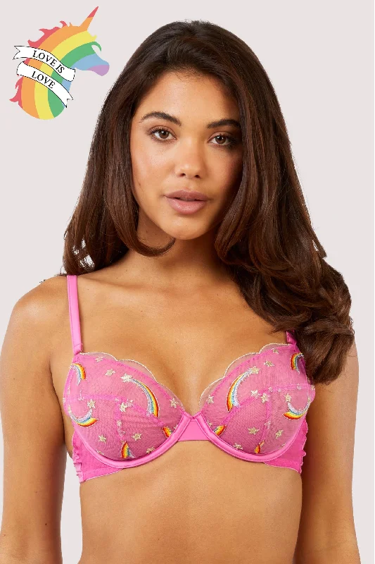 moisture-wicking underwear-Coccinelle Rainbow Shooting Star Pride Embroidery Plunge Bra