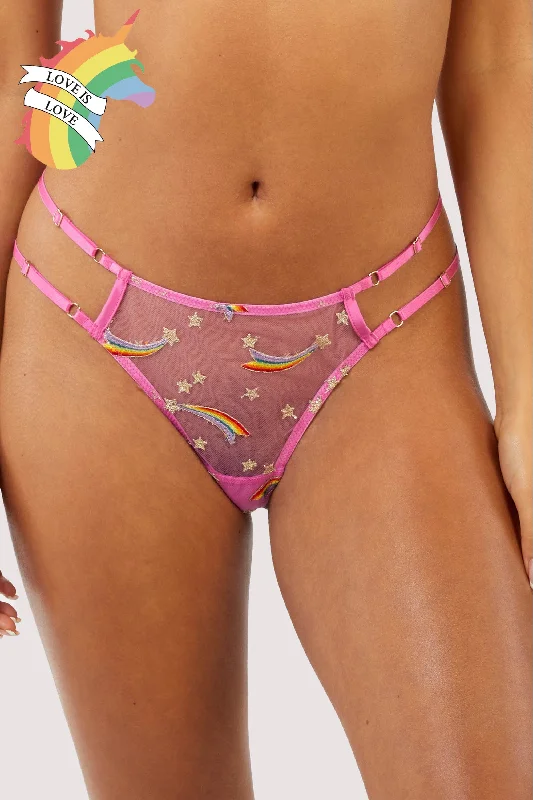 breathable cotton thong-Coccinelle Rainbow Shooting Star Pride Embroidery Thong