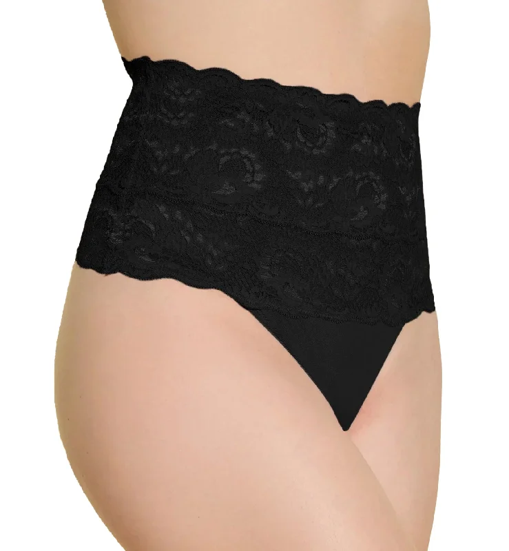 soft microfiber underwear-Cosabella Never Say Never Sexy High Waisted Shaper Thong (NEVES03) - Black