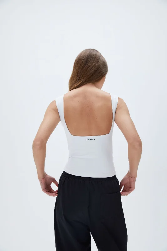 comfy boyshorts underwear-Square Neck Open Back Top - White