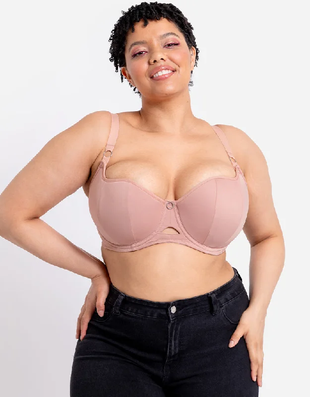 high-waisted cotton panties-Curvy Kate Boost Me Up Padded Balcony Bra Latte